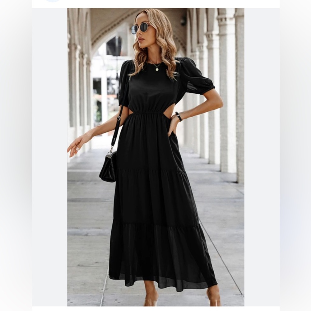 M.Fredric Cut Out Ruffle Hem Dress